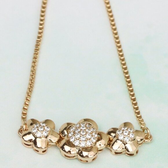 Elegant Rose Gold Adjustable Flower Bracelet with Sparkling Stones, XPAB0616 - Picture 1 of 12